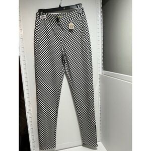 Betabrand Cat Houndstooth Yoga Dress Pants Black White Slim Leg Women S Long